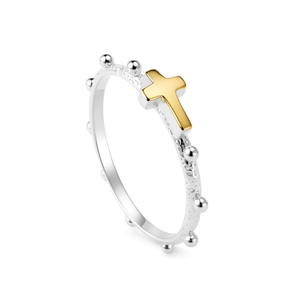 Anel Terço com Cruz em Ouro 10K e Prata 925 - PL27586