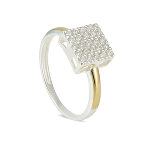 Anel Pavê Quadrado em Ouro 10K e Prata 925 - PL27572