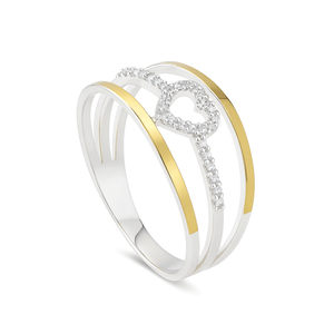 Anel Coração Cravejado em Ouro 10K e Prata 925 - PL27546