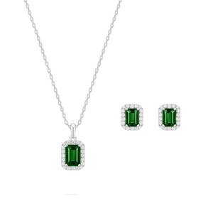 Conjunto Retangular com Zircônia Verde em Prata 925 - PL27627