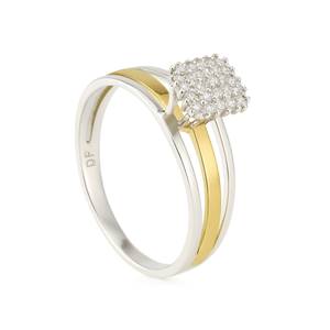 Anel Pavê Quadrado em Ouro 10K e Prata 925 - PL27545